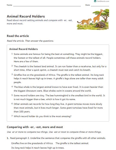 Animal Record Holders worksheet preview