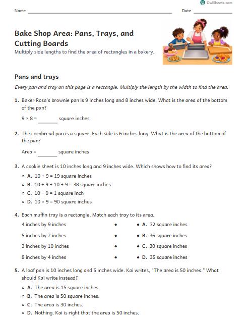 Bake Shop Area: Pans, Trays, and Cutting Boards worksheet preview