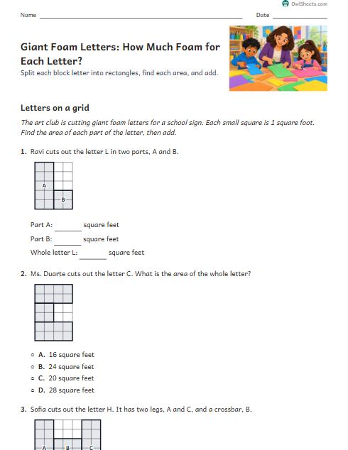 Giant Foam Letters: How Much Foam for Each Letter? worksheet preview