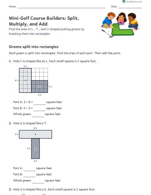 Mini-Golf Course Builders: Split, Multiply, and Add worksheet preview