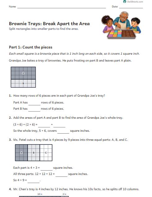 Brownie Trays: Break Apart the Area worksheet preview