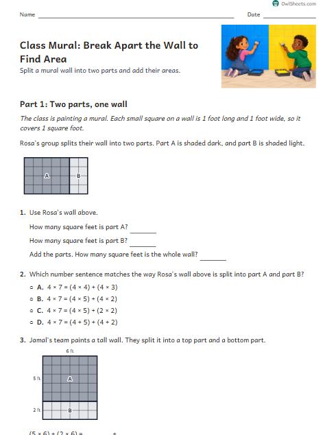 Class Mural: Break Apart the Wall to Find Area worksheet preview