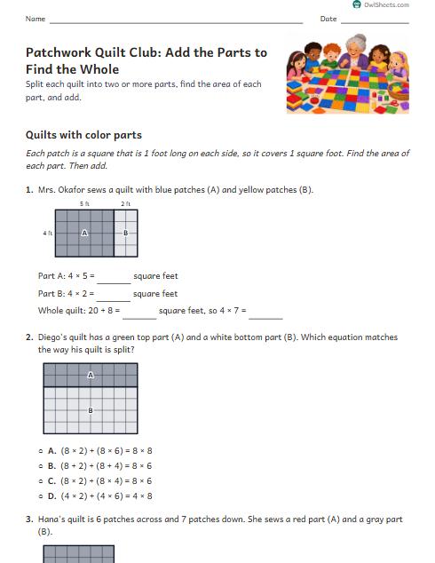 Patchwork Quilt Club: Add the Parts to Find the Whole worksheet preview