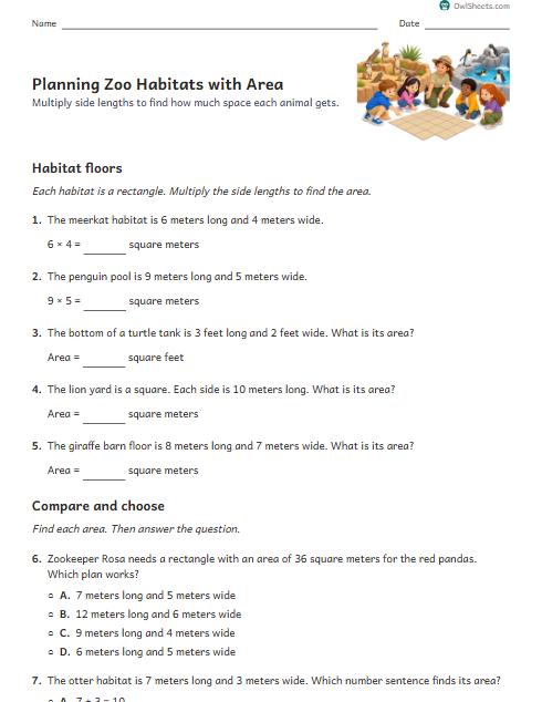 Planning Zoo Habitats with Area worksheet preview