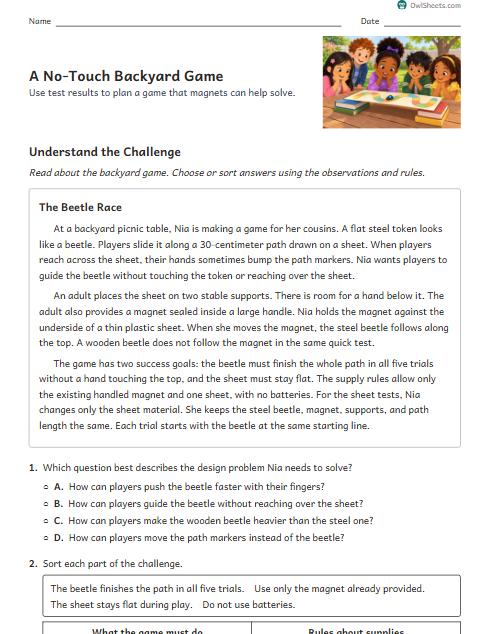 A No-Touch Backyard Game worksheet preview