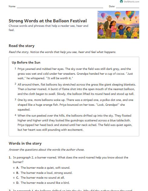 Strong Words at the Balloon Festival worksheet preview