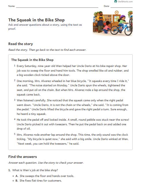 The Squeak in the Bike Shop worksheet preview