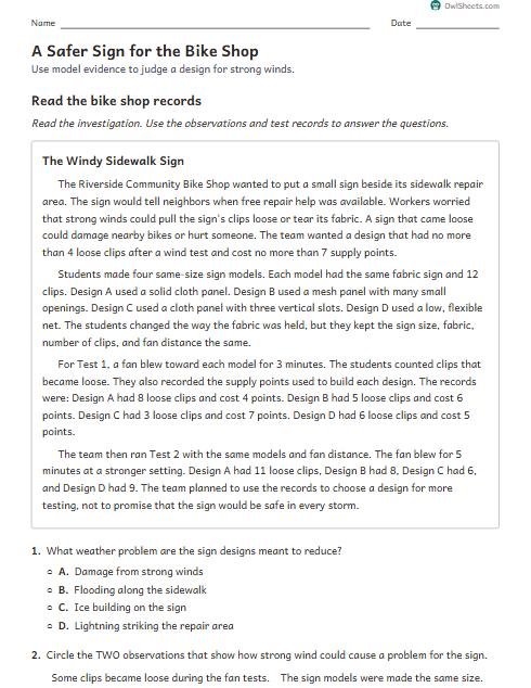 A Safer Sign for the Bike Shop worksheet preview