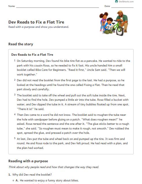 Dev Reads to Fix a Flat Tire worksheet preview