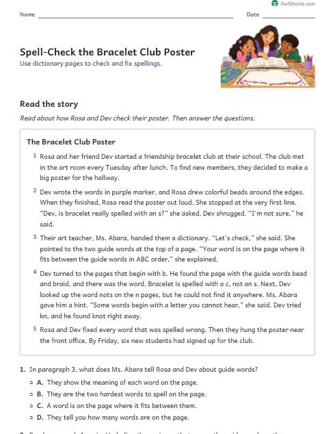 Spell-Check the Bracelet Club Poster worksheet preview