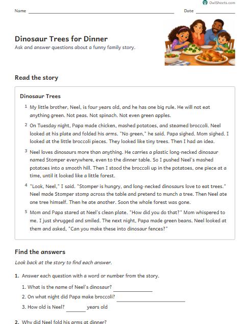 Dinosaur Trees for Dinner worksheet preview