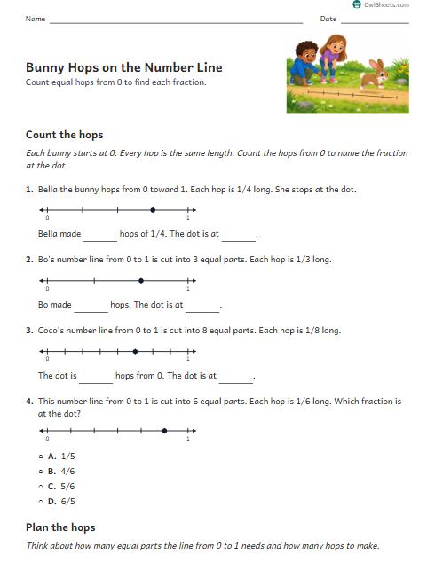 Bunny Hops on the Number Line worksheet preview