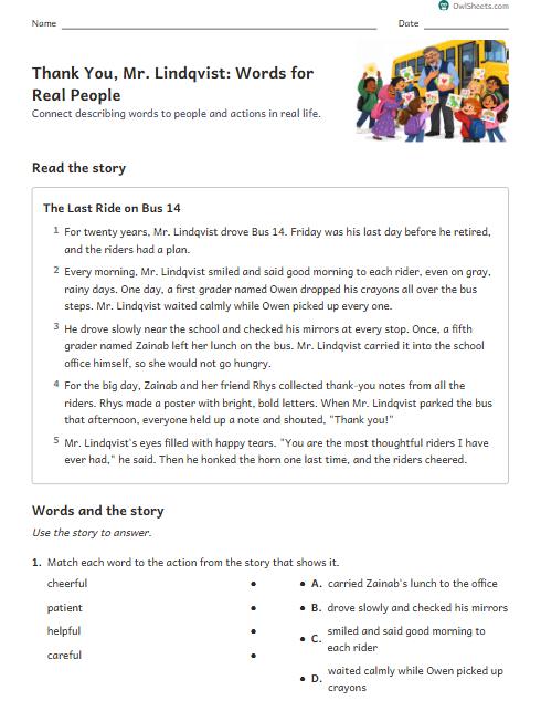 Thank You, Mr. Lindqvist: Words for Real People worksheet preview