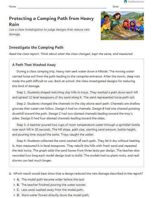 Protecting a Camping Path from Heavy Rain worksheet preview