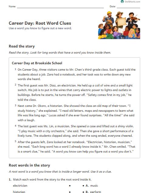 Career Day: Root Word Clues worksheet preview