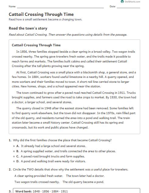 Cattail Crossing Through Time worksheet preview