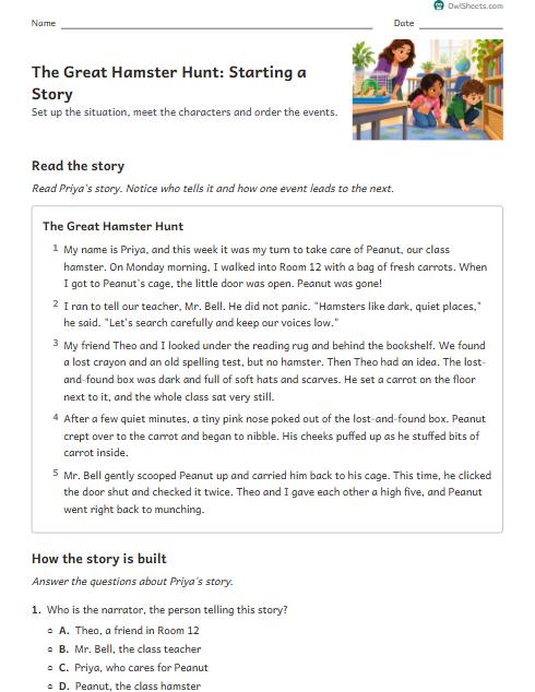 The Great Hamster Hunt: Starting a Story worksheet preview