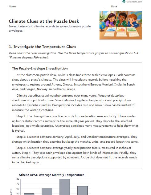 Climate Clues at the Puzzle Desk worksheet preview