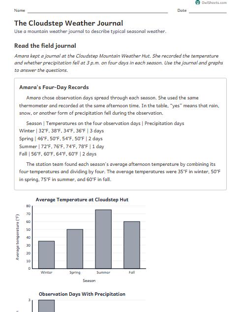 The Cloudstep Weather Journal worksheet preview