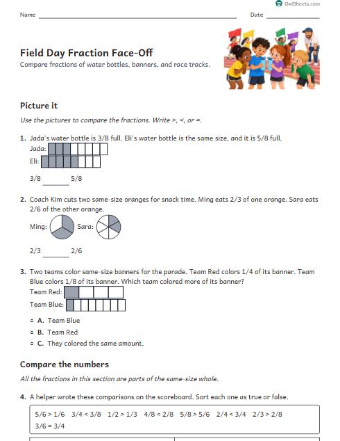 Field Day Fraction Face-Off worksheet preview