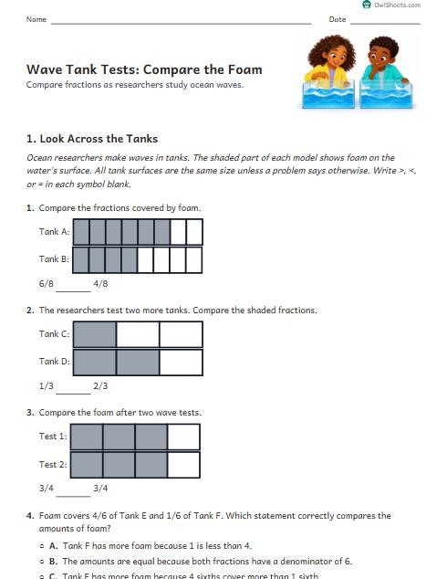 Wave Tank Tests: Compare the Foam worksheet preview