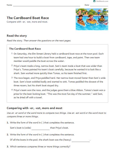 The Cardboard Boat Race worksheet preview