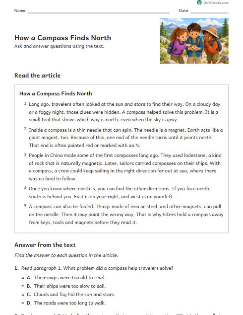 How a Compass Finds North worksheet preview