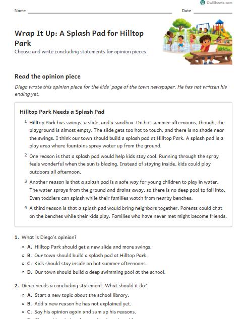 Wrap It Up: A Splash Pad for Hilltop Park worksheet preview