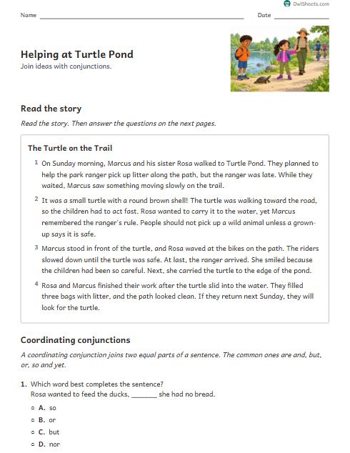 Helping at Turtle Pond worksheet preview