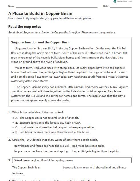 A Place to Build in Copper Basin worksheet preview