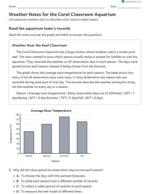 Weather Notes for the Coral Classroom Aquarium worksheet preview