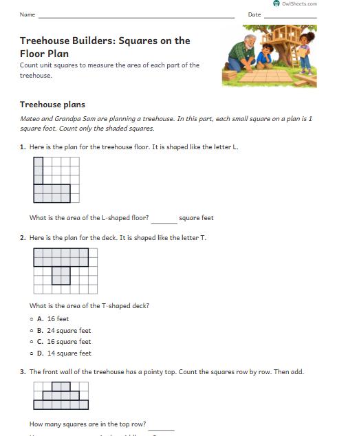 Treehouse Builders: Squares on the Floor Plan worksheet preview