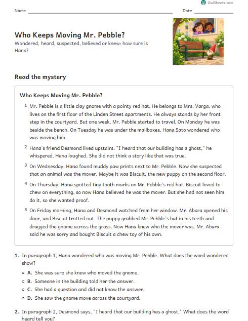 Who Keeps Moving Mr. Pebble? worksheet preview