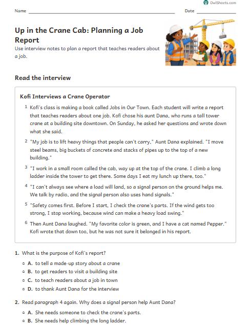 Up in the Crane Cab: Planning a Job Report worksheet preview