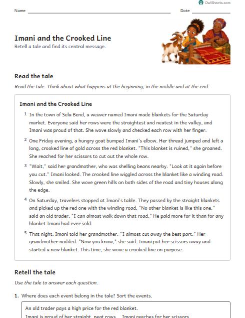 Imani and the Crooked Line worksheet preview