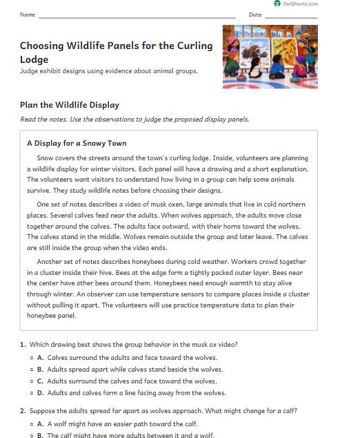 Choosing Wildlife Panels for the Curling Lodge worksheet preview