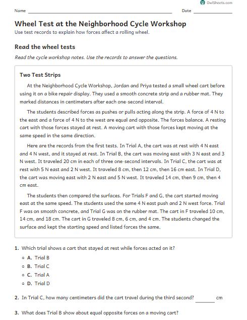 Wheel Test at the Neighborhood Cycle Workshop worksheet preview