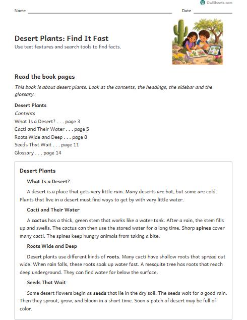 Desert Plants: Find It Fast worksheet preview