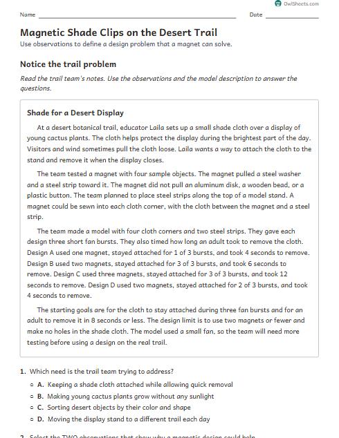 Magnetic Shade Clips on the Desert Trail worksheet preview