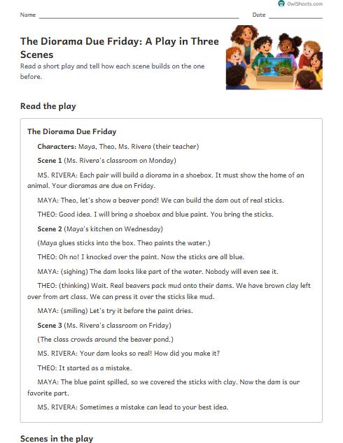 The Diorama Due Friday: A Play in Three Scenes worksheet preview
