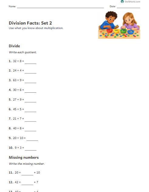 Division Facts: Set 2 worksheet preview