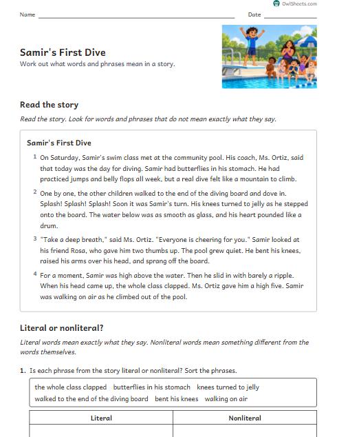 Samir's First Dive worksheet preview