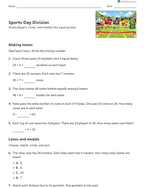 Sports Day Division worksheet preview