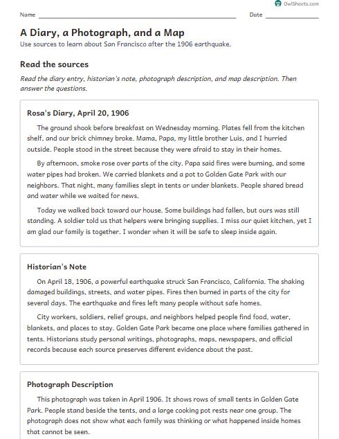 A Diary, a Photograph, and a Map worksheet preview