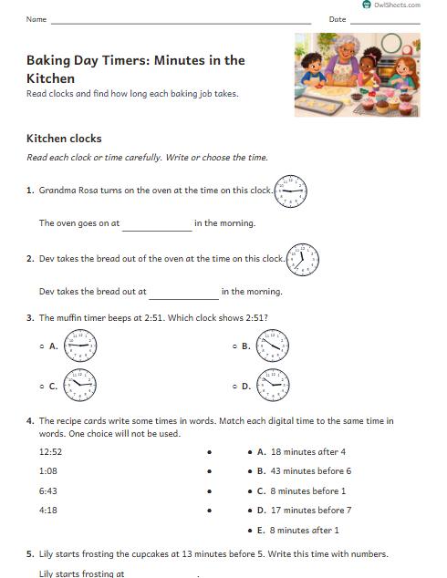 Baking Day Timers: Minutes in the Kitchen worksheet preview