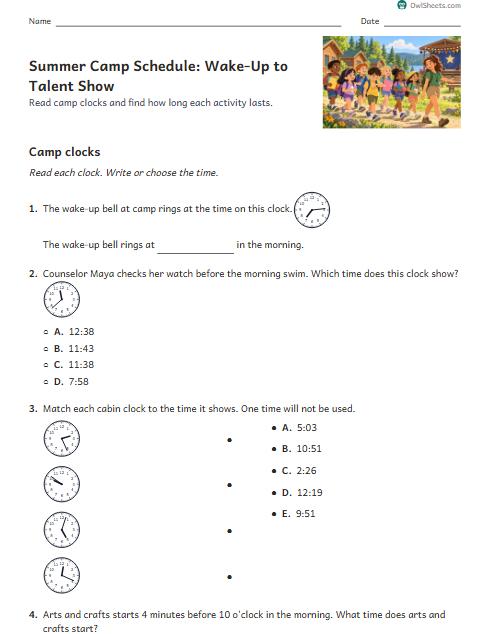 Summer Camp Schedule: Wake-Up to Talent Show worksheet preview