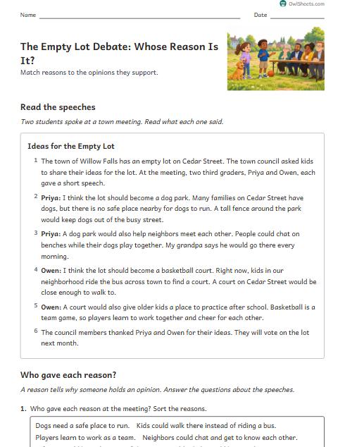 The Empty Lot Debate: Whose Reason Is It? worksheet preview