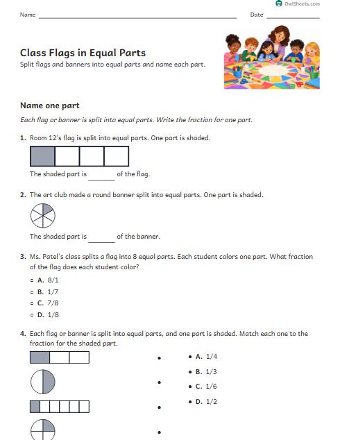 Class Flags in Equal Parts worksheet preview