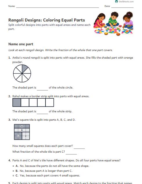 Rangoli Designs: Coloring Equal Parts worksheet preview