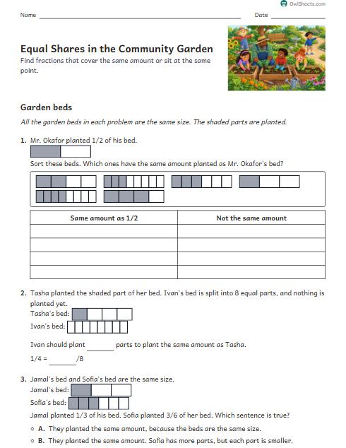 Equal Shares in the Community Garden worksheet preview